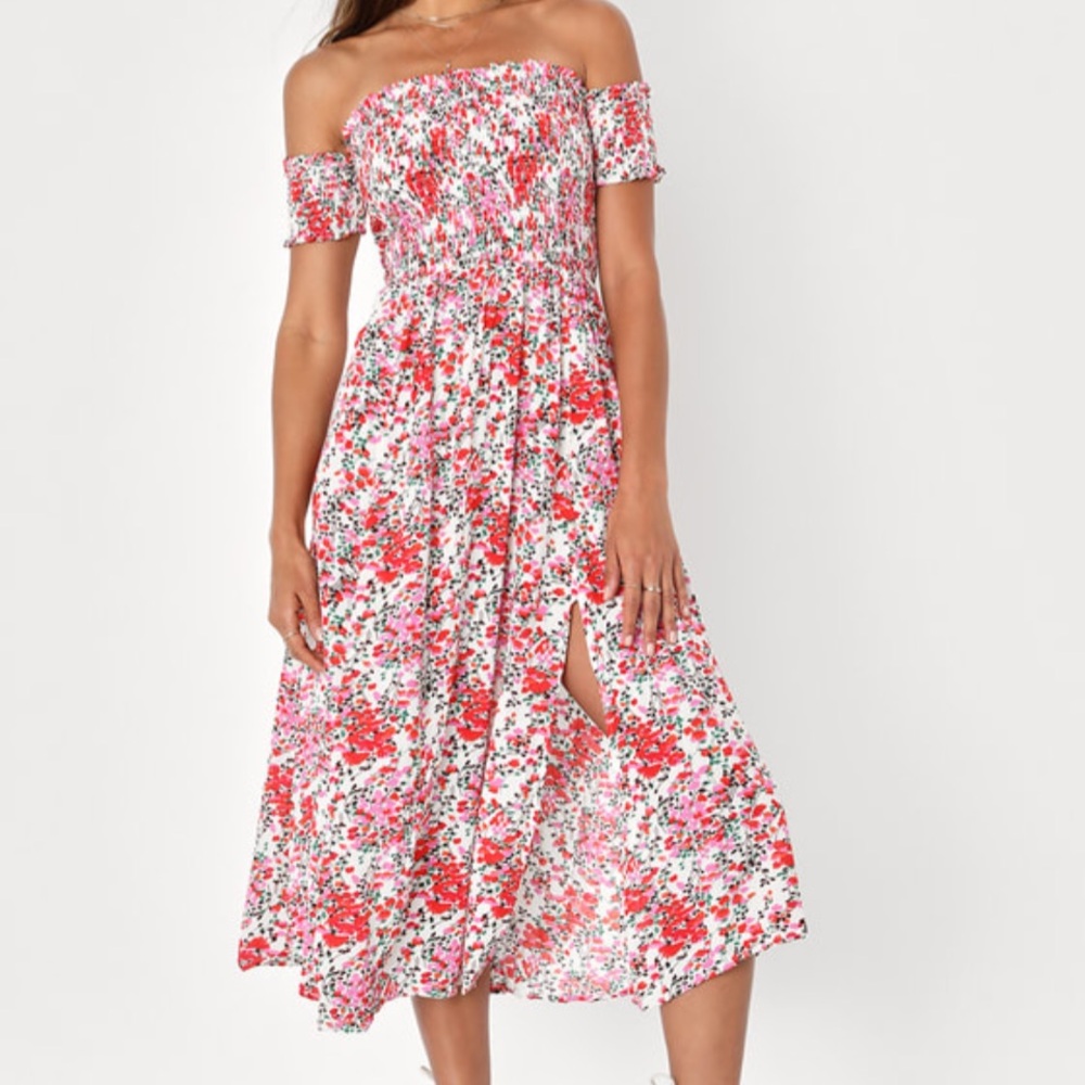 LULUS View from the Meadow Cream Floral Print Off-the-Shoulder Dress size M NWT - Picture 8 of 12